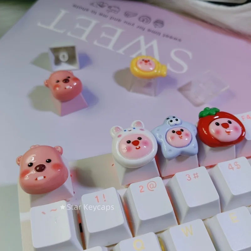 Cute Kawaii Animal Beaver Keycaps Handmade Girl Gift Game Mechanical Keyboard ECS Replacement Keycaps