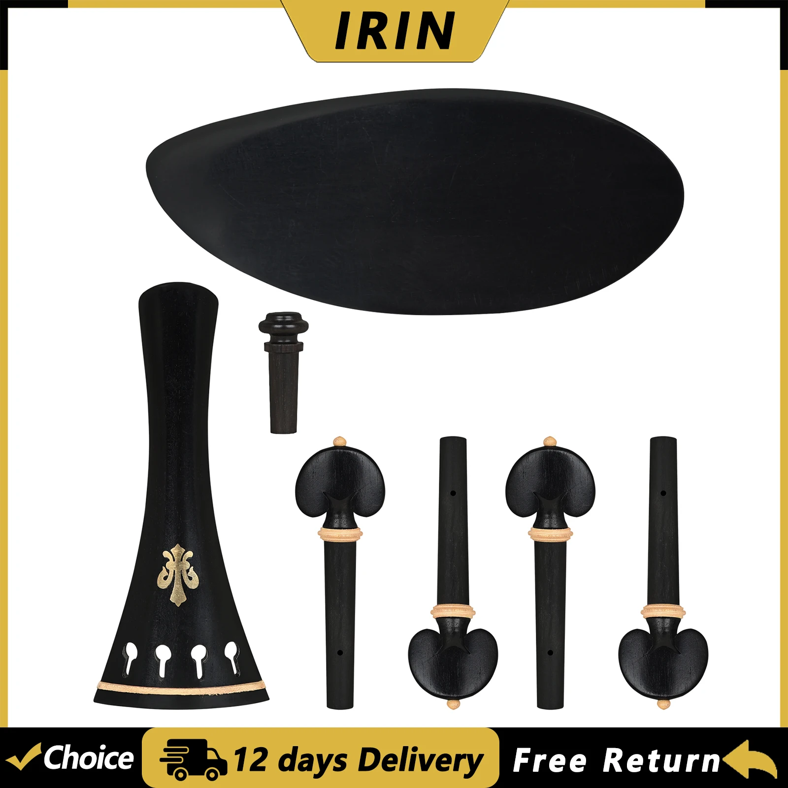 IRIN 4/4 3/4 Ebony Violin Tailpiece Tuning Pegs Chinrest Endpin Fiddle Replacement Parts String Instrument Accessories