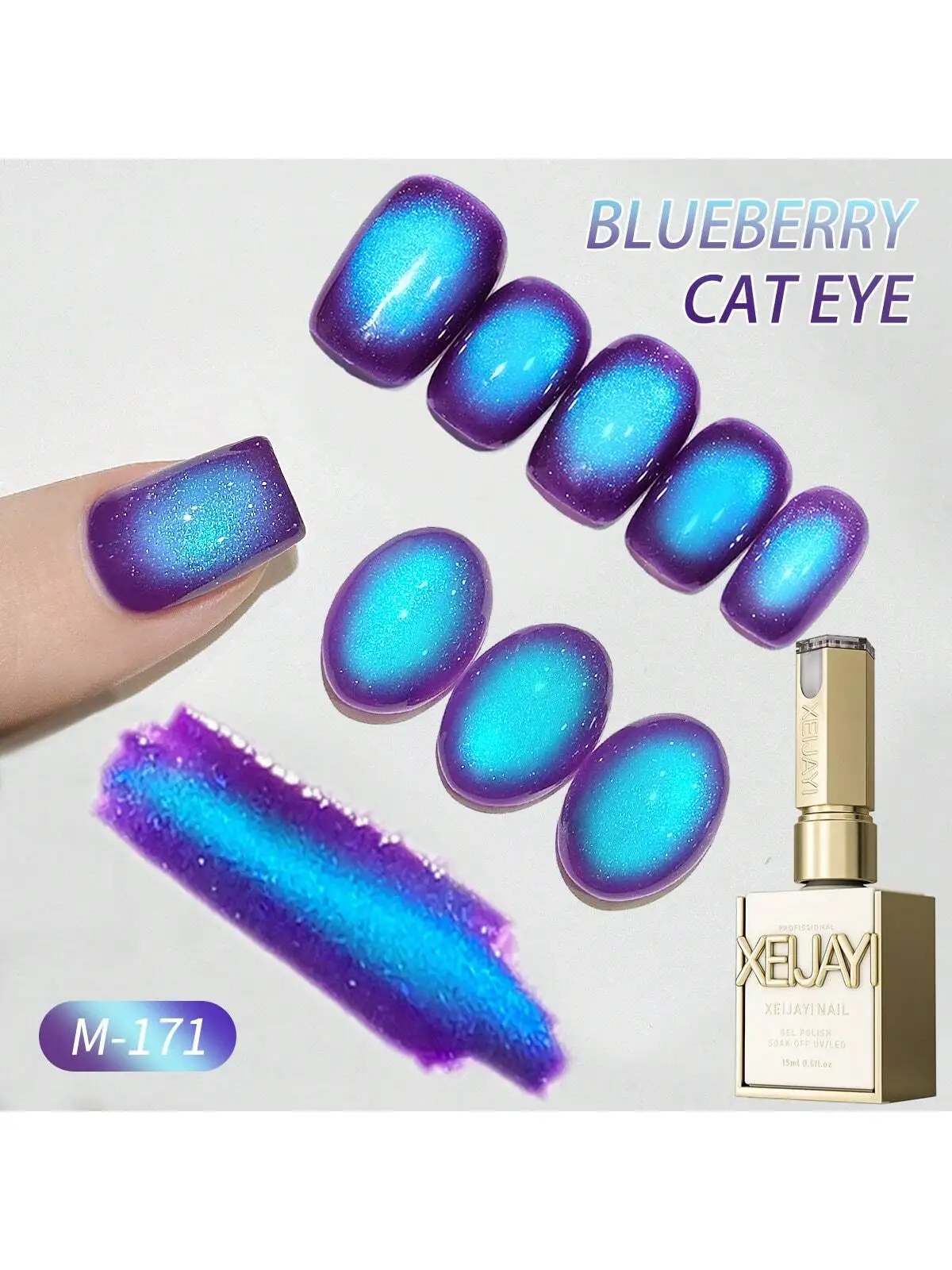 1/2PCS Blueberry Cat Eye Gel Nail Polish, UV LED Curing, Long-Acting Fast Drying Nail Art Gel