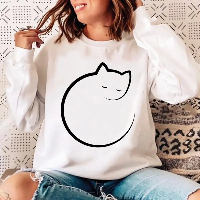 س الرقبة البلوفرات للنساء ، بلوزات للسيدات ، هوديس الإناث ، ملابس غير رسمية ، لطيف الحلو القط جميلة ، مضحك وجميل ، الربيع الخريف والشتاء #4