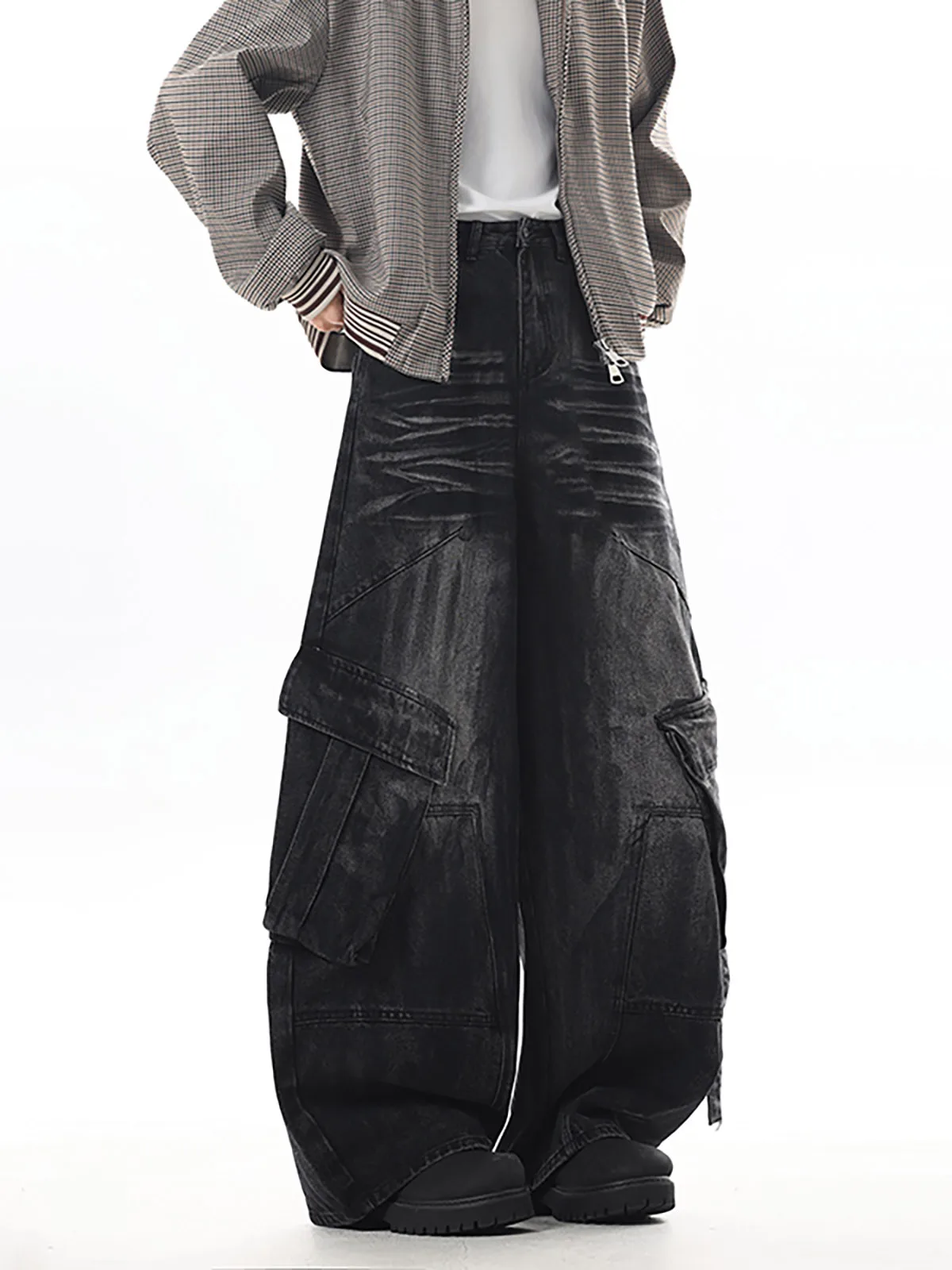American Style Wide Leg Knife  Denim Jeans Heavyweight Loose Workwear Vintage Banana Pants Men Women Slimming Effect