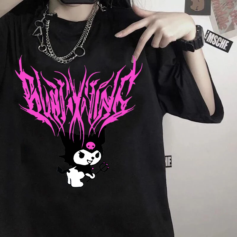 

Hip Hop Kuromi Top Tee Funny Cartoon T Shirt Kuromi Women Manga T-shirt Y2k Graphic Tshirt Streetwear Top Tees Female Grunge