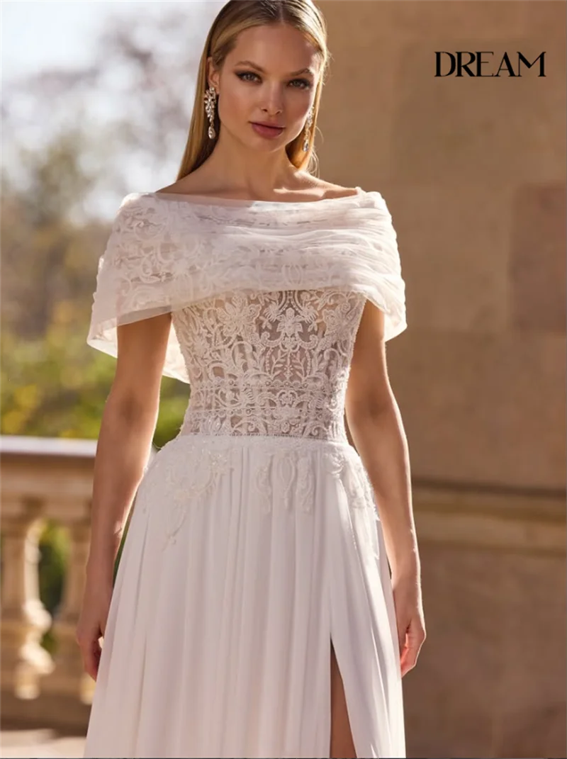 DREAM Customized lace wedding dress beach bridal dress lace detachable collar bridal dress side split wedding dress backless
