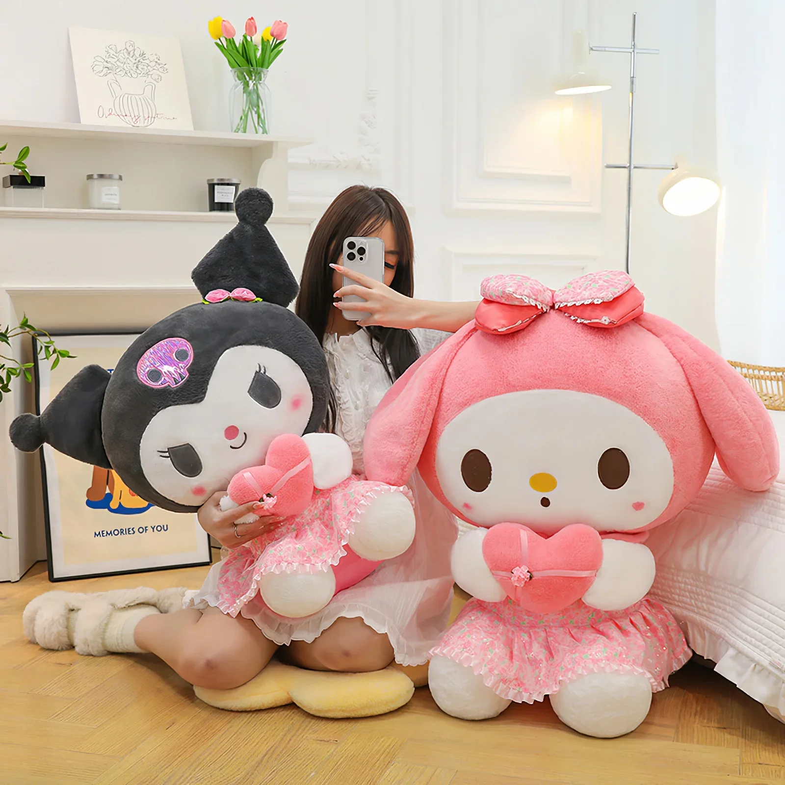 60cm Cartoon Sanrio Kuromi Plush Toy Kawaii Cherry Blossoms Heart Melody Big Size Soft Stuffed Doll Cute Throw Pillow Girls Gift