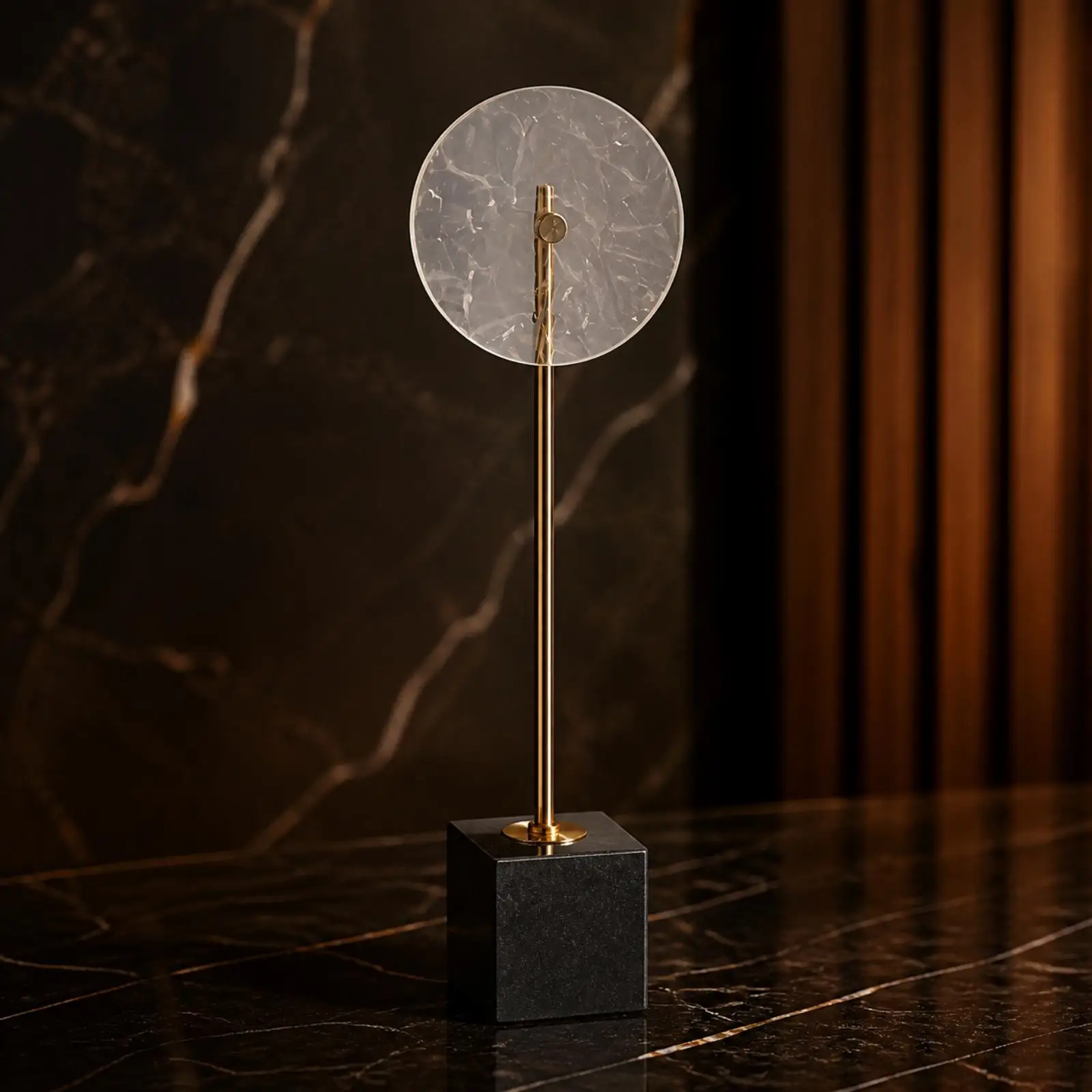 Sculptural Decorative Screen Panel with Acrylic Texture Gold Metal Base Marble Foot for TV Cabinet Modern Office Decor