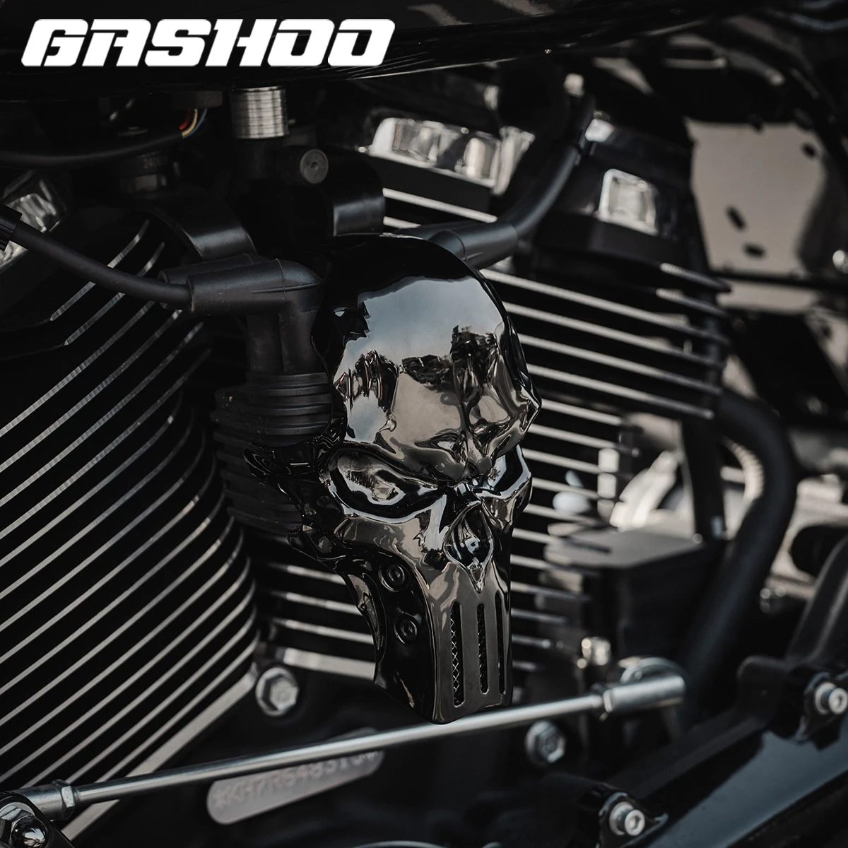 GASHOO Motorcycle Skull Ignition Coil Cover Guard Modification For Harley M8 Engine 2018-Later Softail Low Rider 2024-Later 117