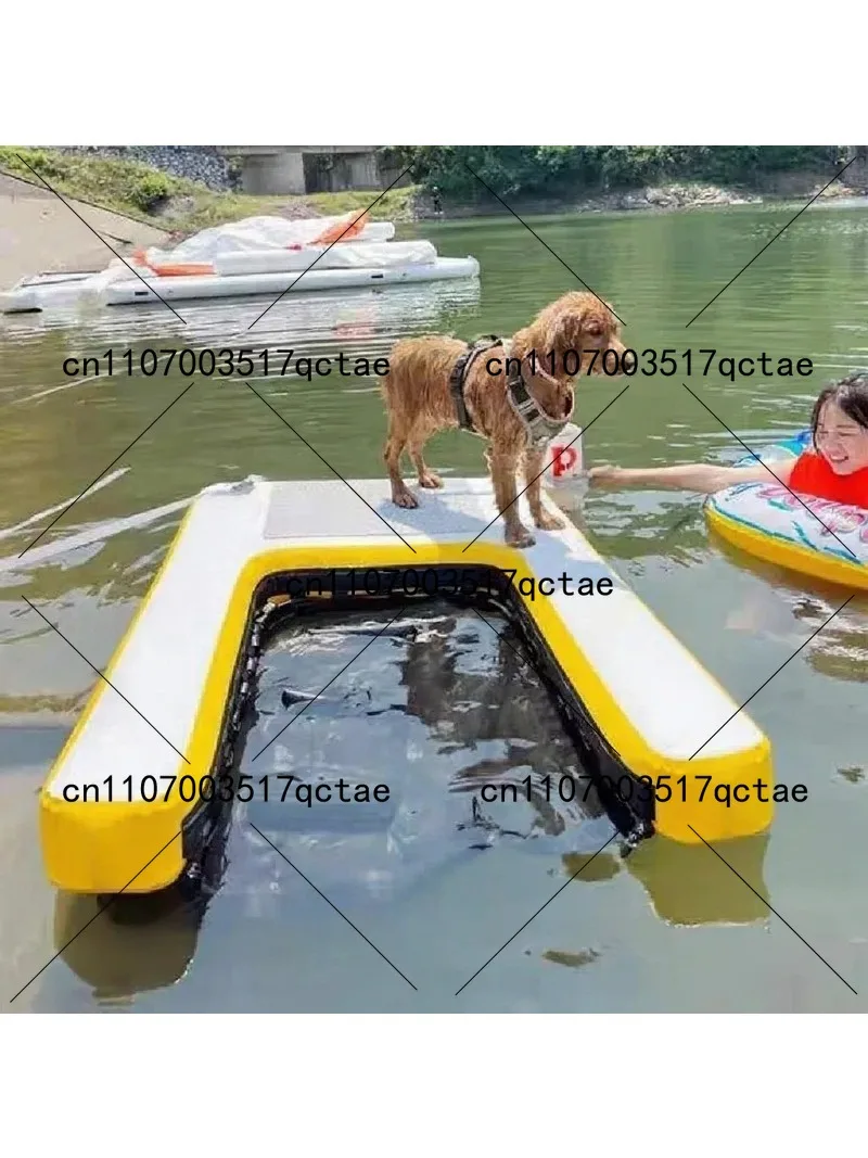 Inflatable Dog Float with Double-Deck Ladder Ramp Pet Water Toy for Swimming Pool And Outdoor Lake Safety Aid