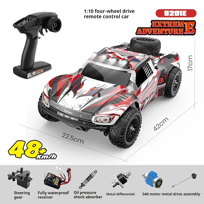 DEERC PX9201E  1:10 Scale RC Truck 48KM/H 4X4 Lights 2 Batteries 2.4GHz All-Terrain 30 Min Play