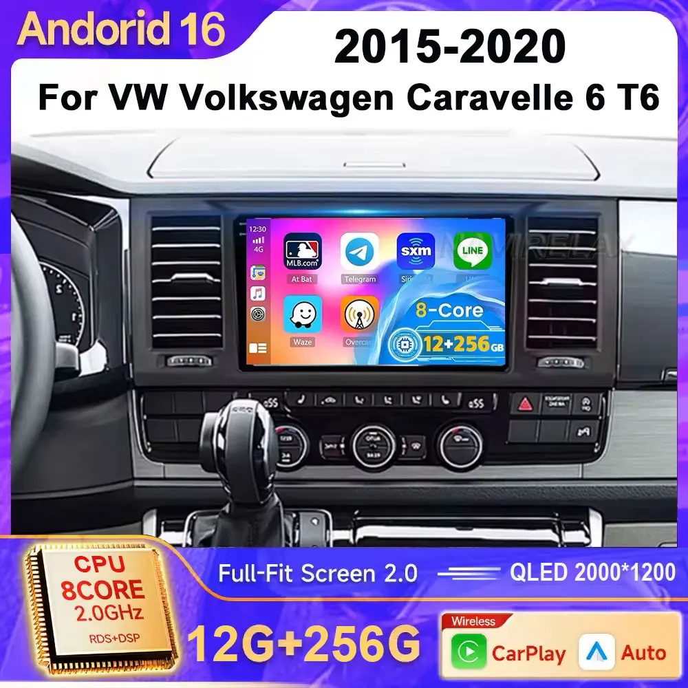 Android16 For Volkswagen Caravelle 6 T6.1 T6 2015 - 2020 Carplay Auto GPS Car Radio Navigation Multimedia Video Player Stereo BT
