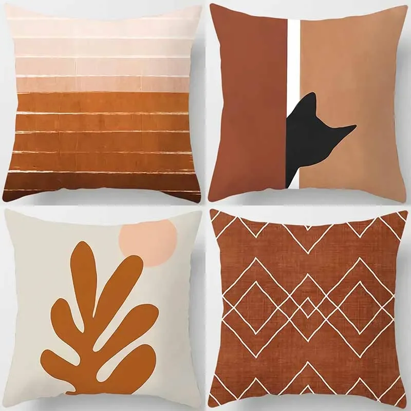 Brown geometric print square pillow cover car sofa cushion  living room Bedroom Home Decoration Pillowcase 45x45cm