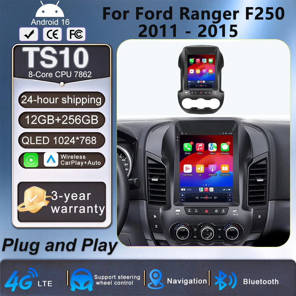 9.7 Inch Car DVD Android For Ford Ranger F250 2011 - 2015 Bluetooth  Multimedia Player Stereo Navigation Carplay Auto 5G WIFI
