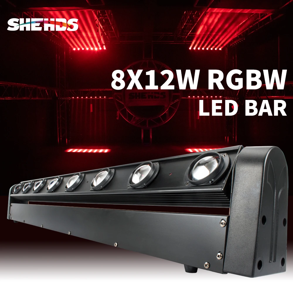 shehds barra principal movel da iluminacao 8x12w rgbw com cabeca movente para o dj disco partido home clube noturno 01