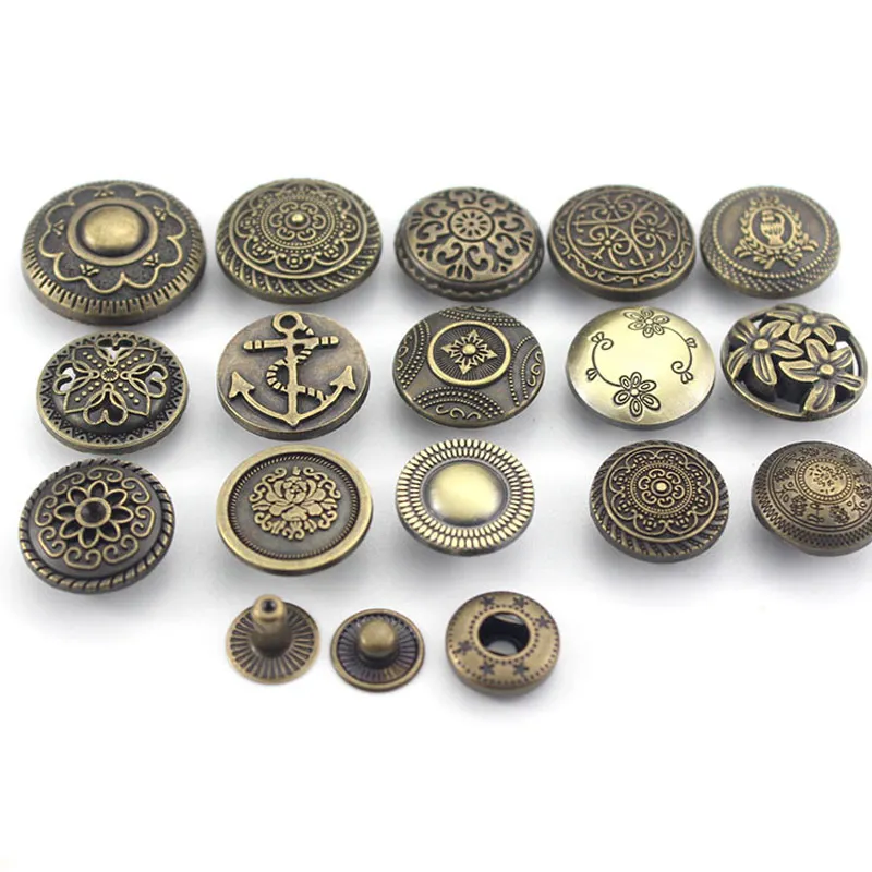 10Sets Vintage Button Metal Press Studs Sewing Button DIY Leather Craft Clothes Bags Garment Handmade Snap Buttons Accessories