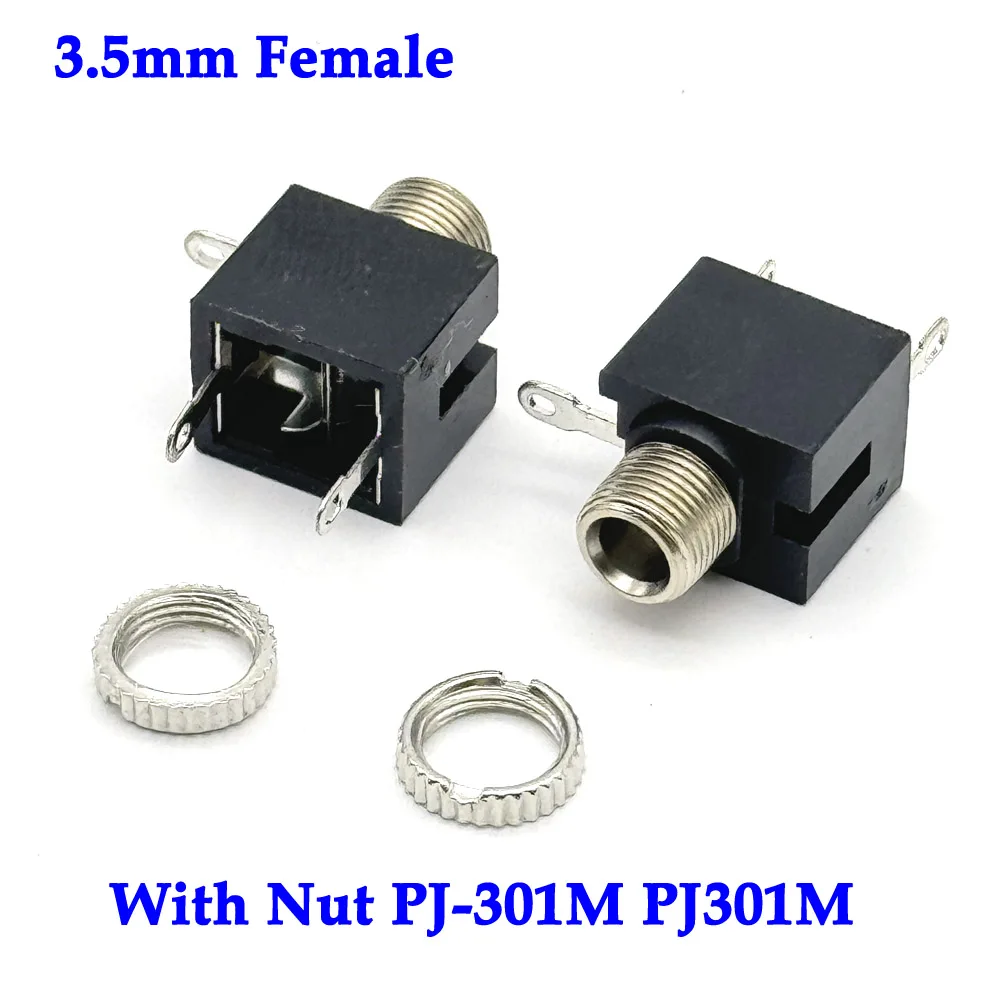 1/10PCS PJ-301M PJ301M 3.5mm Female Audio Connector 5 Pin DIP Stereo Headphone Jack With Nut