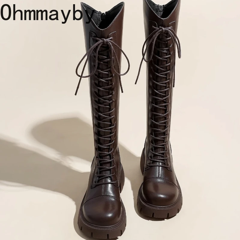 

Fashion Round Toe Woman Knee-High Boots Punk Style Low Heels Long Booties 2026 Autumn Winter Ladies Short Plush Shoes