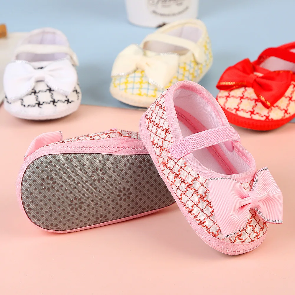 0~18M Cute Bowknot Newborn Baby Shoes Toddler Baby Girl First Walkers Soft Sole Infant Baby Girls Flats Pink Shoes