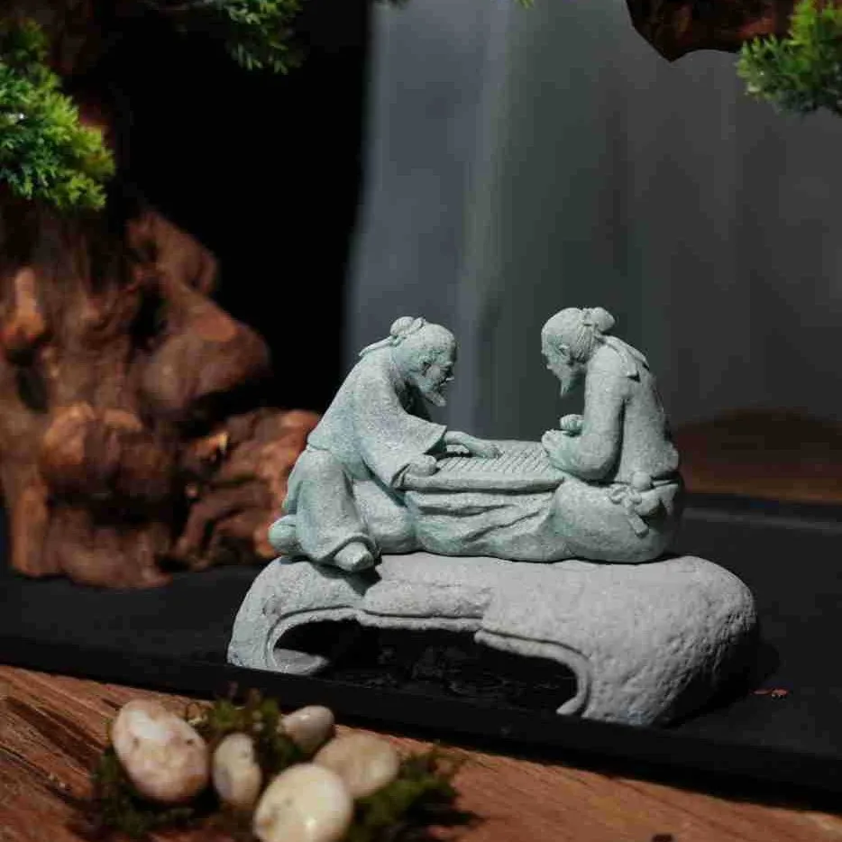 Chinese Jiang Taigong Fishing Chess Player Tea Pet Mini Fish Tank Flowing Water Garden Rockery Zen Oriental Decor Ornament Gift