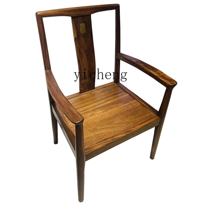 YY New Chinese Style Ugyen Wood Solid Wood round-Backed Armchair Three-Piece Set Zen Blackwood