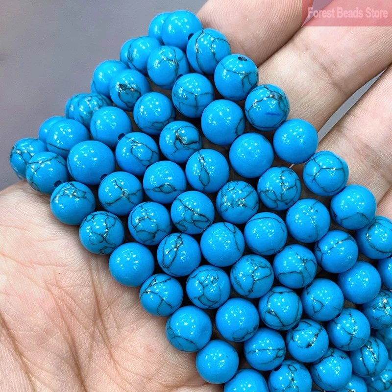 Natural Stone 4 6 8 10 12 14MM Blue Turquoises Loose Beads 15