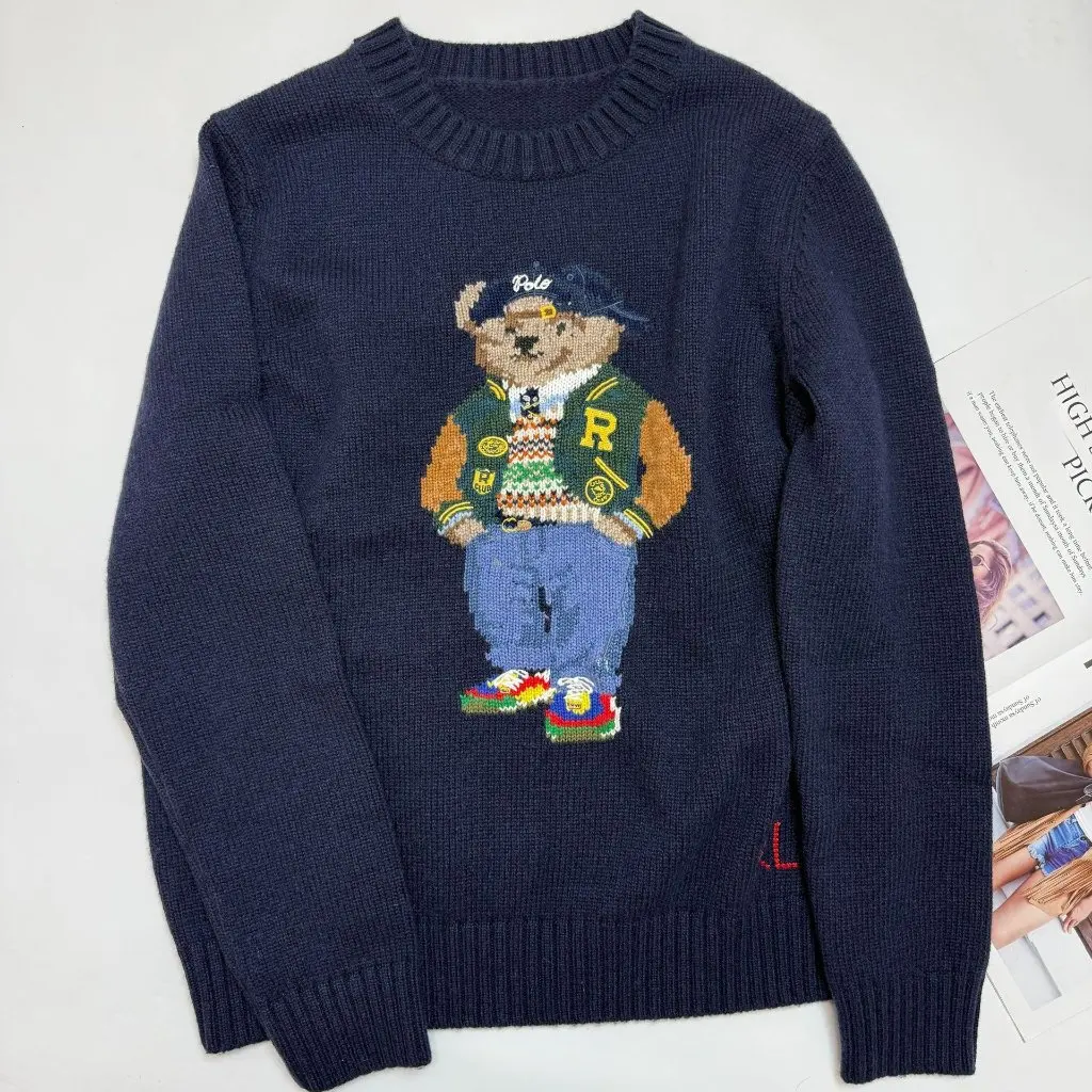 

Bear 25 Years Autumn Winter Heavy Embroidered Cartoon round Neck Sweater Knitted Wool High-Quality Scannable for Men Women