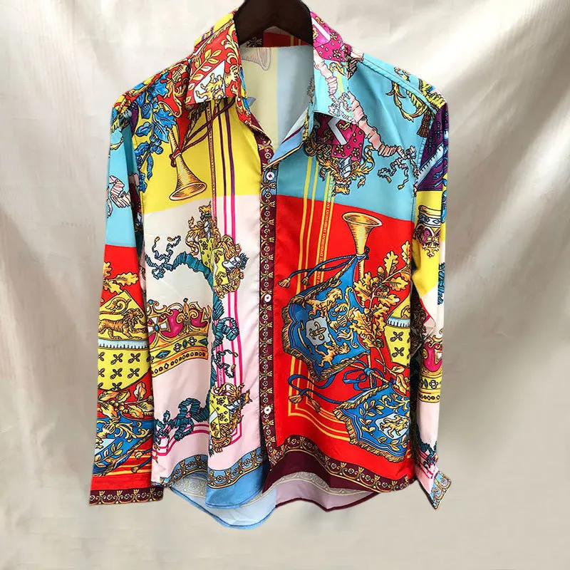 

Fall Ethnic Retro Print Long Sleeves Men Tops Hawaiian Beach Shirts Streetwear Shirt Streetwear Hip Hop Chemise Hawaienne Homme