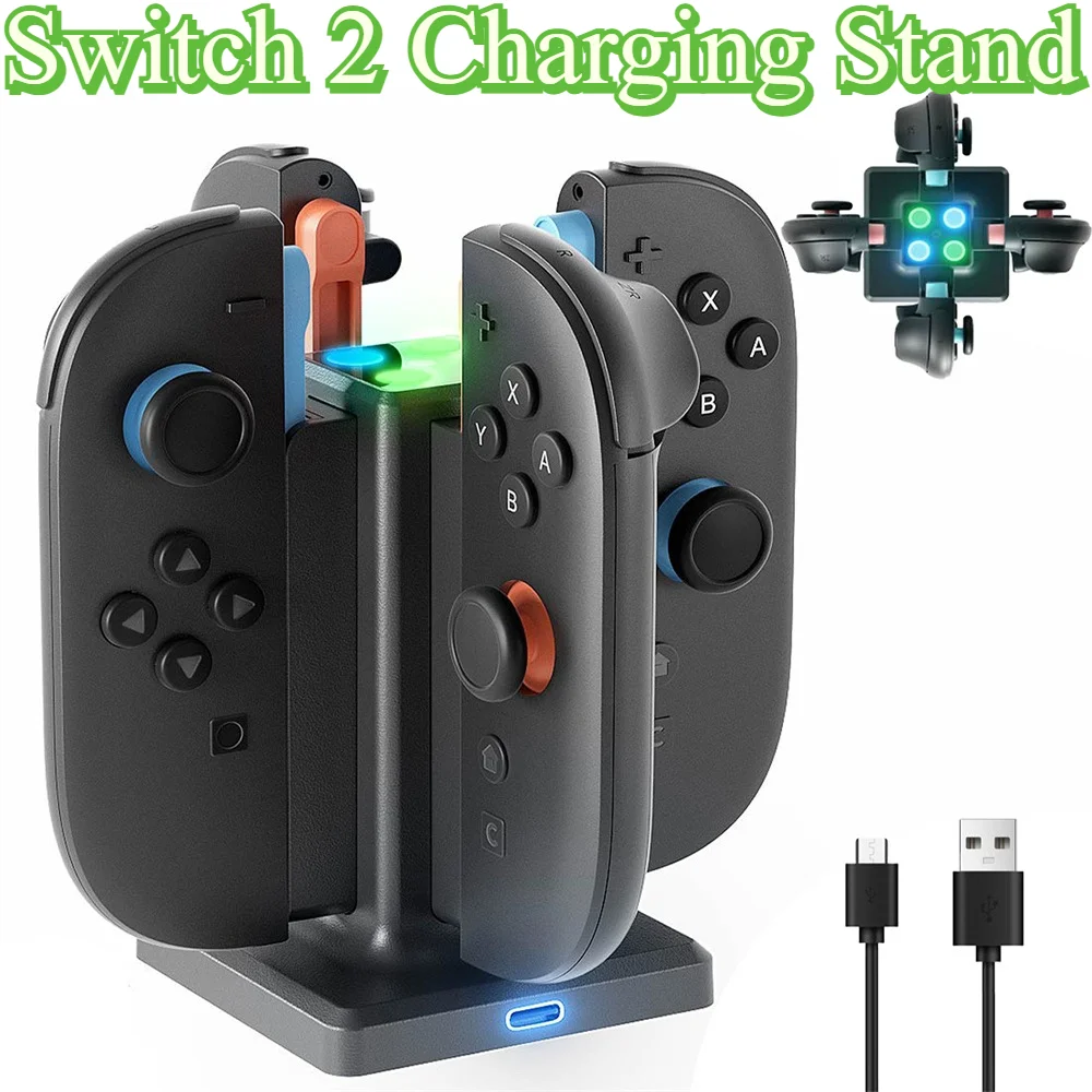 

4 in 1 Charging Stand for Switch 2 Grip with LED Indication USB Charging Cable Lightweight But Solid Charging Dock for Switch 2