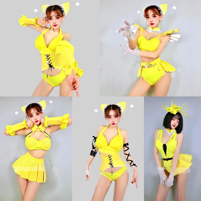 

New 5 Styles Group Gogo Costumes Sexy Pole Dance Clothing Bar Nightclub Ds Dj Party Outfit Women Stage Rave Kpop Clothes ﻿Set