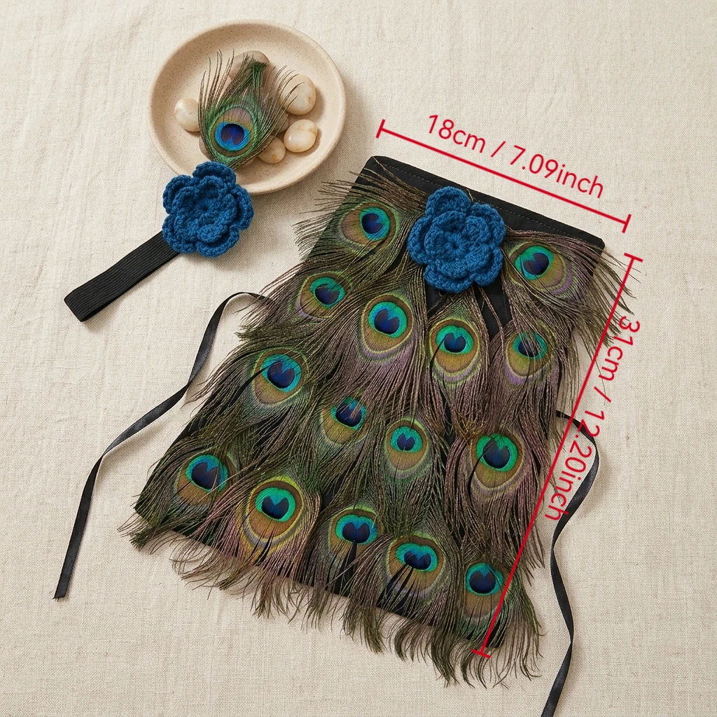 Newborn Photography Prop Set - Peacock Feather Tutu Skirt & Headband - Infant Photo Outfits