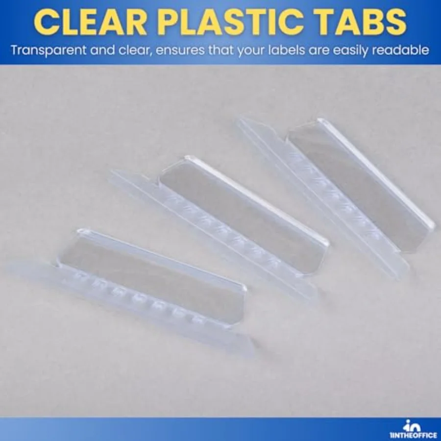 Clear Plastic File Folder Tabs and Inserts for Office Organization 2 x 5/8 Durable Hanging File Tabs with Easy-to-Read Labels 5
