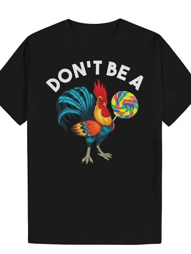Funny Rooster Sucker T Shirt Don't Be A Rooster Saying Lollipop Print Oversized Street Unisex Casual Top Fashion Streetwear