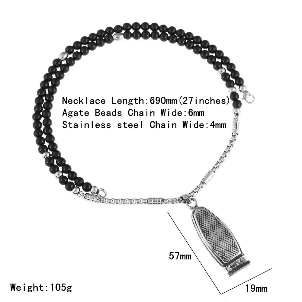 Men's Barber Pendant Necklace Stainless Steel Fashion Haircut Razor Shaver Necklace with Black Natural Stone Necklace 27inches