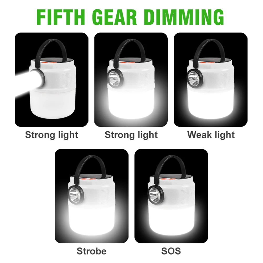 LED Solar Emergency Light Power Display Hanging Garden Decoration Lamp Dimmable with Hook USB Rechargeable for Outdoor Equipment