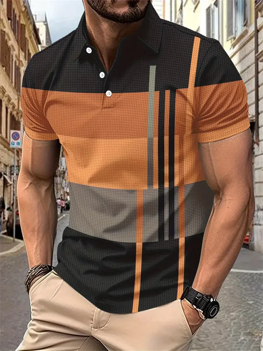 Hot Limited Time Selling Explosive Sports Breathable Match Color Gradient Stripes Scratch Resistant Wear Resistant  Men\'s Polo