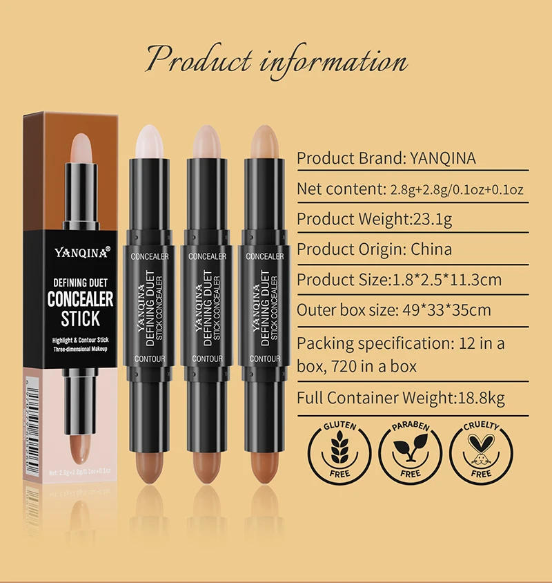 Gezicht Foundation Concealer Pen Donkere Kringen Corrector Contour Stick Cosmetische Make-Up Tools Langdurige Cosmetica Nieuw