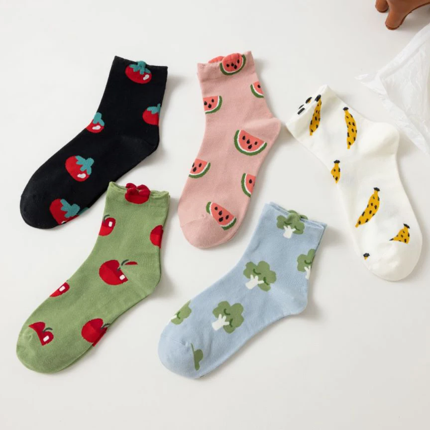 

1Pairs Wholesale Fashion Women Soft Funny Fruit Pattern Cotton Hosiery Watermelon Tomato Art Painting Socks