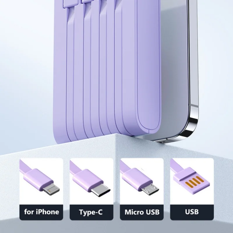 باور بانك لطيف على طراز الرسوم المتحركة بقدرة 10000 مللي أمبير في الساعة، كابلات مدمجة، شاحن محمول، بطارية خارجية لهاتف iPhone Huawei Android