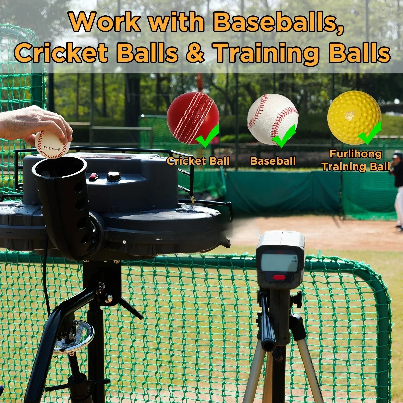 777BHA Dual-Wheels 2 In 1 Baseball & Cricket Pitching Machine, Angle And Speed Adjustable, 30 To 95 MPH