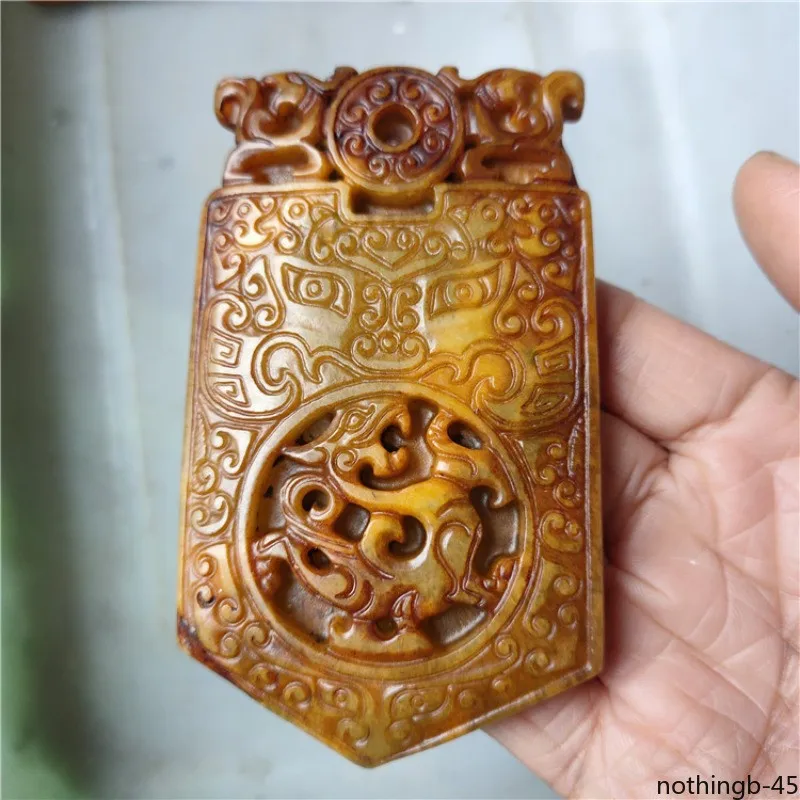 Chinese Handicraft Xiuyan Jade Beast Azure Dragon Token Small Piece