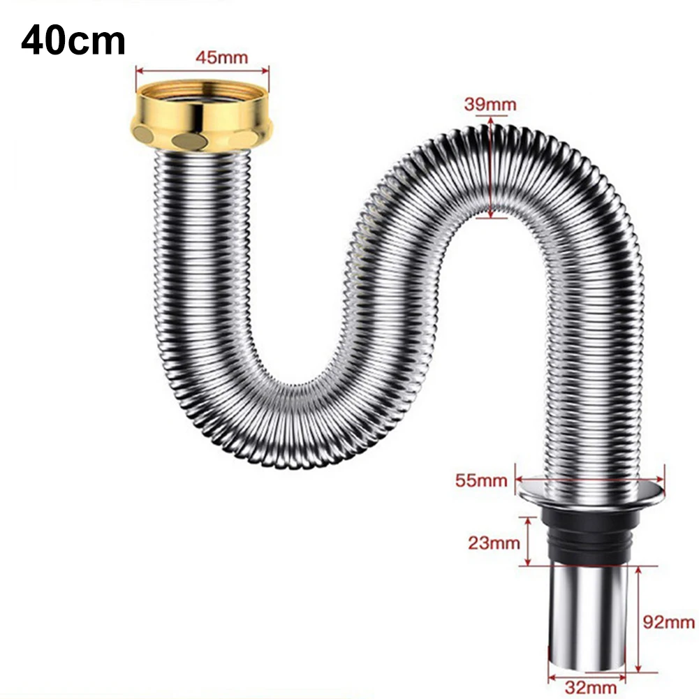 40/60cm Stainless Steel Sink Drain Hose Waste Drain Flexible Pipe For Bathroom Kitchen Washbasin