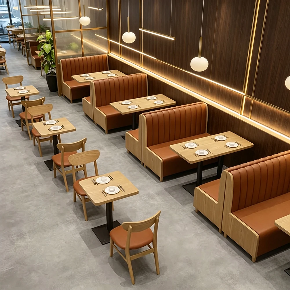 & Custom PU Leather High Back Restaurant Booth Seating Commercial Banquette Sofa Wood Frame Dining Table Set Hotel Cafe Diners