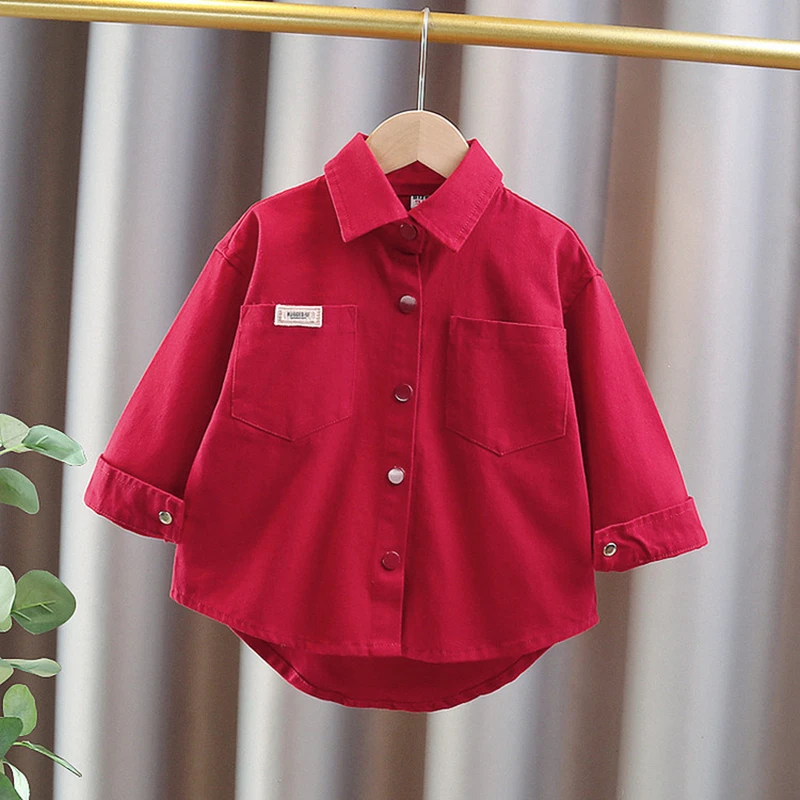 Kids Girl Elegant Red Denim Jacket Coat Outfits for Spring Autumn Baby Clothing Toddler Child Casual Streetwear Jacket Babi Boys