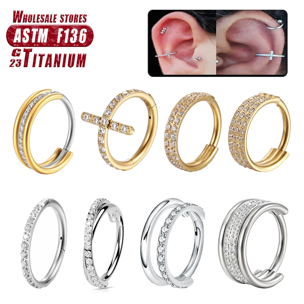 

F136 Titanium Nose Ring Implant Grade Hinged Seamless Tragus Earring Clicker Hoop Ring for Cartilage Helix Rook Septum Wholesale