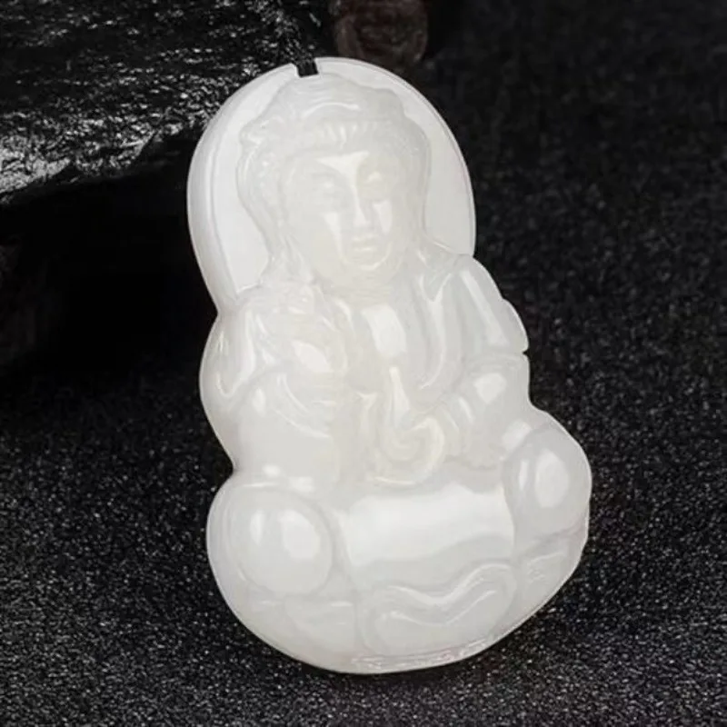 Natural White Jade Guanyin Buddha Pendant for Men and Women, Transshipment To Ensure Safety