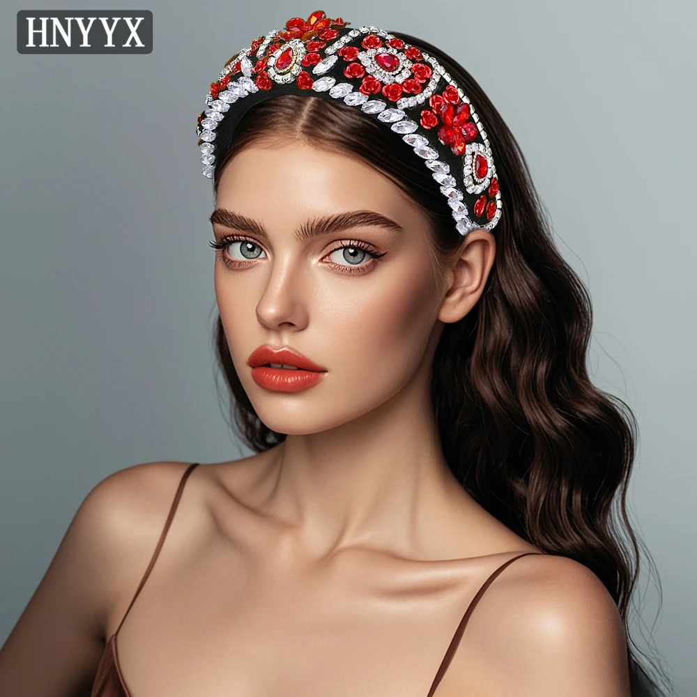 

HNYYX Bohemian Rhinestone Headband Fashion Red Crystal Hairband Bridal Wedding Hair Accessories Thickened Sponge Headpieces A254