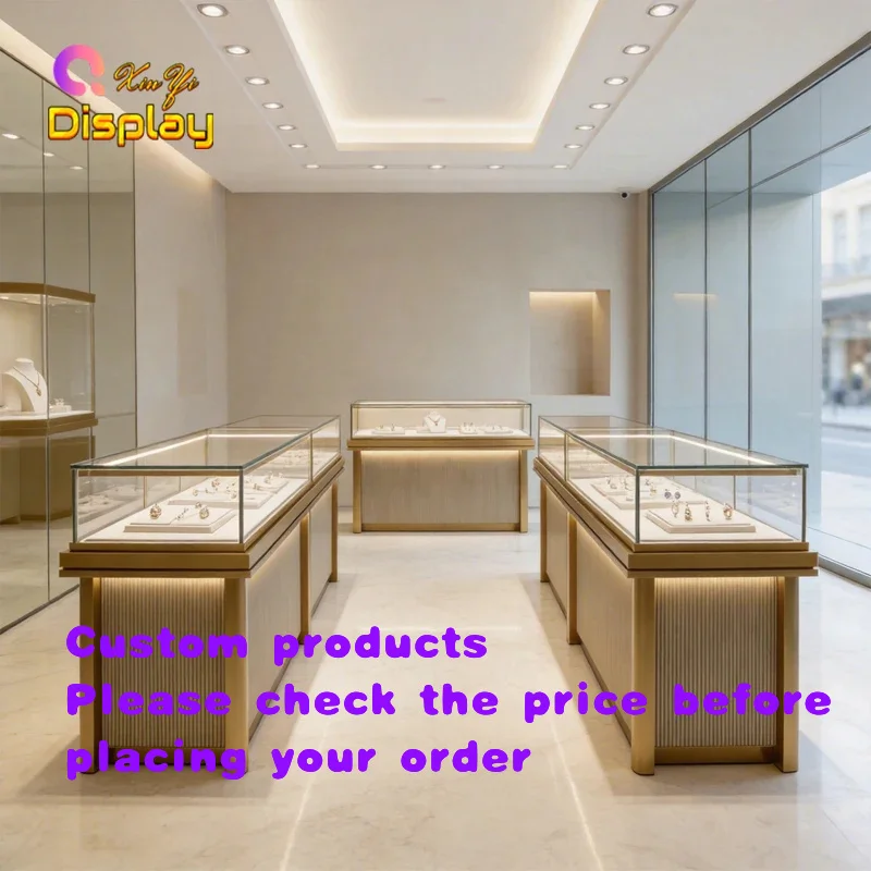 custom.Custom Heavy Duty Eco-Friendly Luxury Modern Jewelry Display Cases LED Glass Showcase High Grade ODM OEM Retail Stor
