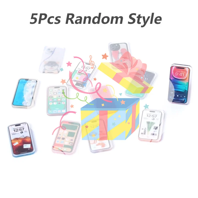5Pcs 1:12 Dollhouse Miniature Mobile Phone Simulation Smartphone Model Kids Pretend Play Toys Doll House Accessories