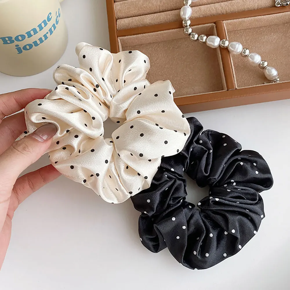 1Pcs Silk Scrunchies For Hair Simulation Silk Polka Dot Large Intestine Hair Ring Gentle Retro Head Rope Hair Ring Hair Accessor image 2