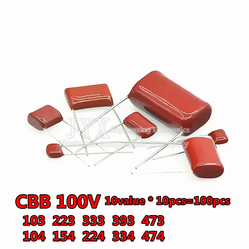 KIT  100PC=10value*10pcs Metallized Polyester Film Capacitors CBB Assortment Kit  100V  10nF ~ 470nF