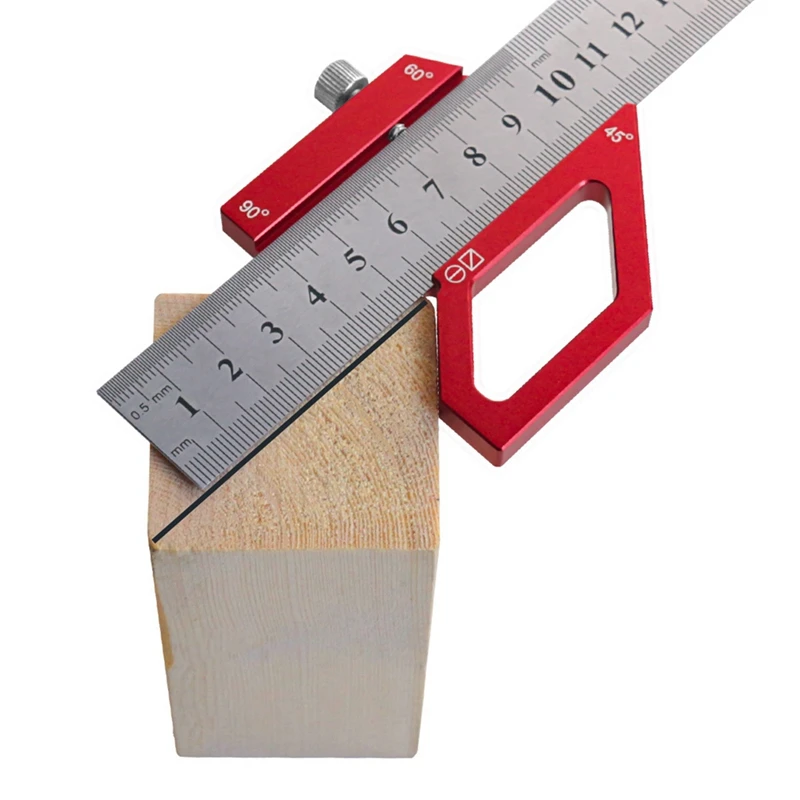 Woodworking Scribe Center Finder Positioning Block Steel Ruler Line Marking Gauge Layout 45/60/90 Degree Angle Scriber Durable A