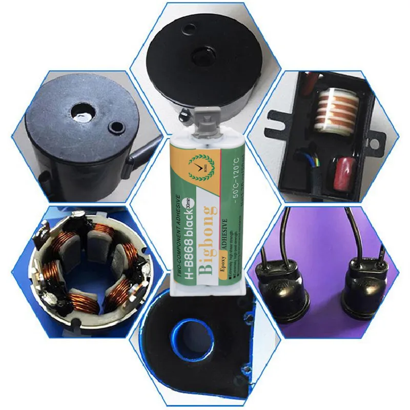 

Клеи-герметики Bigbong: Черная эпоксидная смола 1:1, 50 мл, высокотемпературный двухкомпонентный клей AB, пистолет для герметика 50 мл, насадки для смешивания клеевых пистолетов 1:1